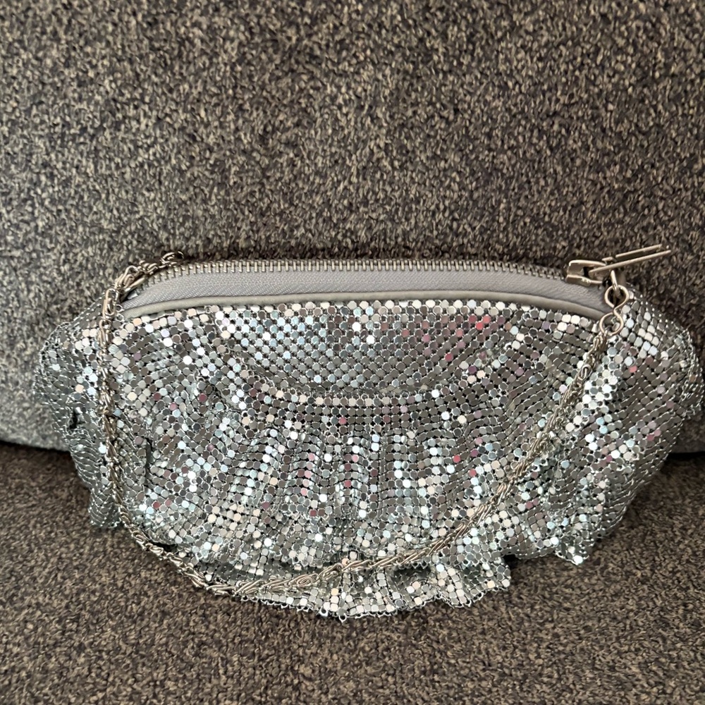 Silver Metal Sequin Clutch Bag